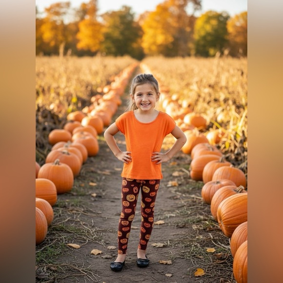 L NEW Girls Pumpkin Thanksgiving Leggings Luxury Soft Yoga Pants for Kids - Picture 3 of 10